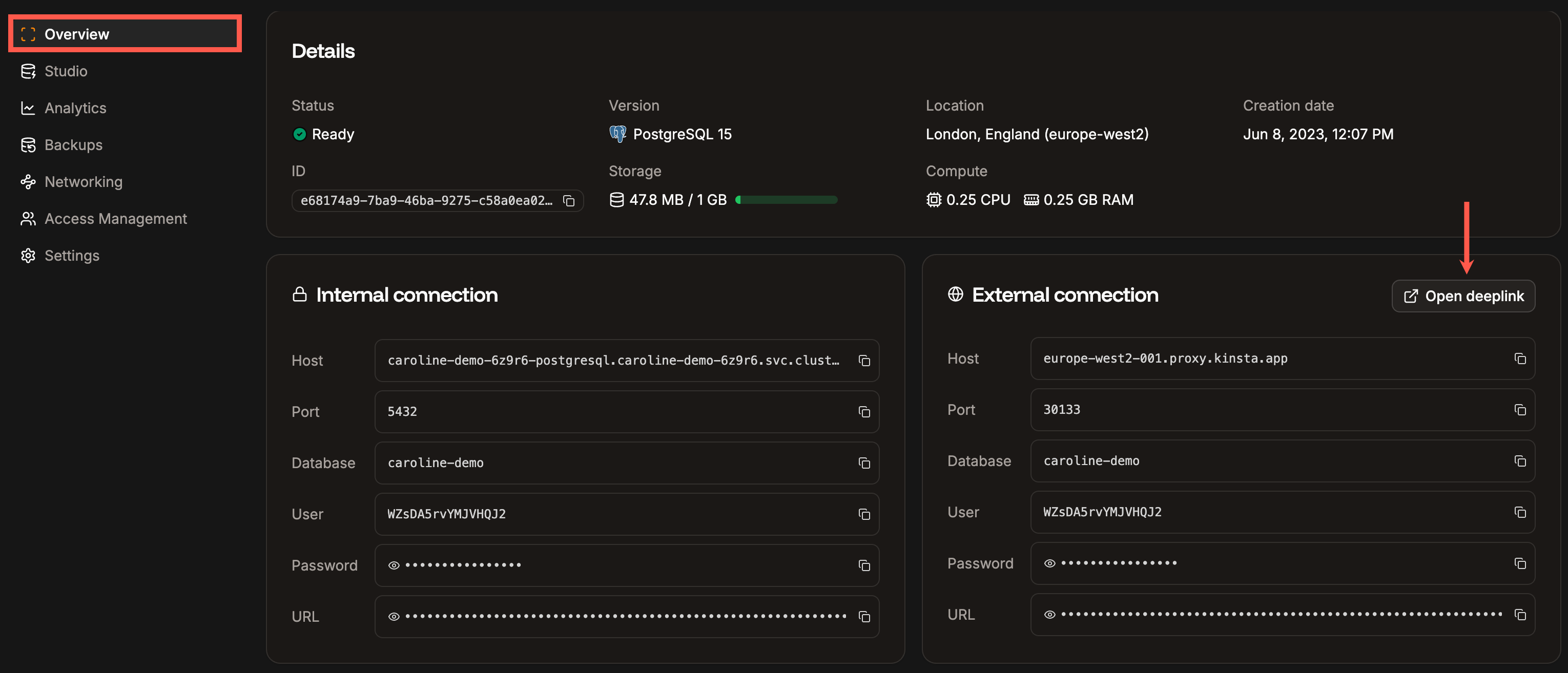 Connect to your database using Open deeplink