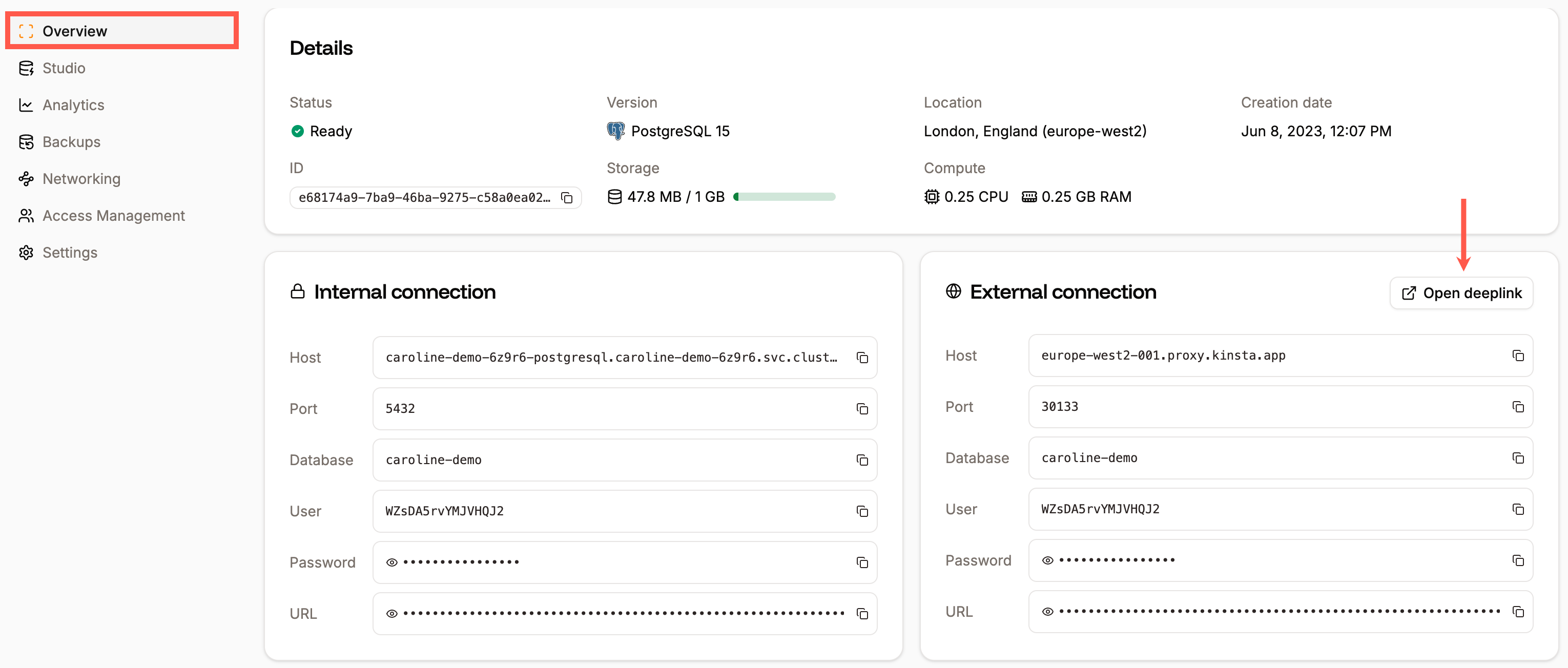 Connect to your database using Open deeplink