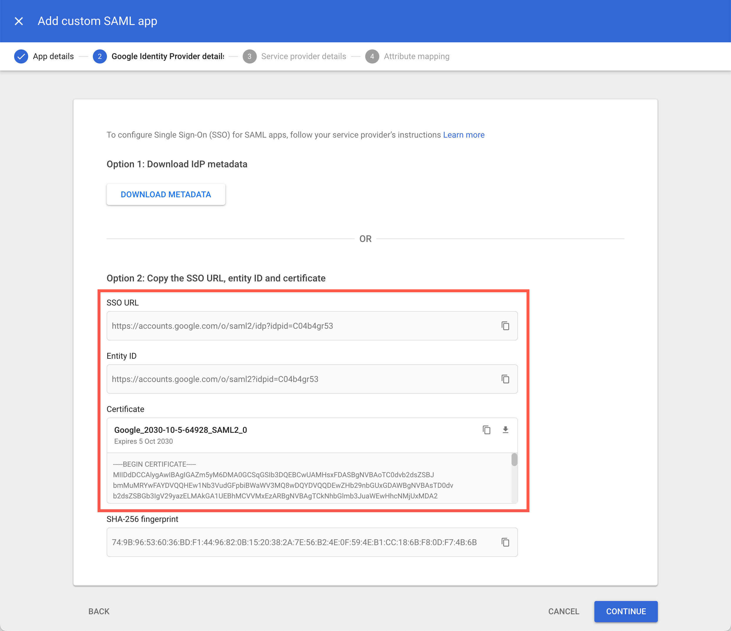 Saml Sso Google Idp Details