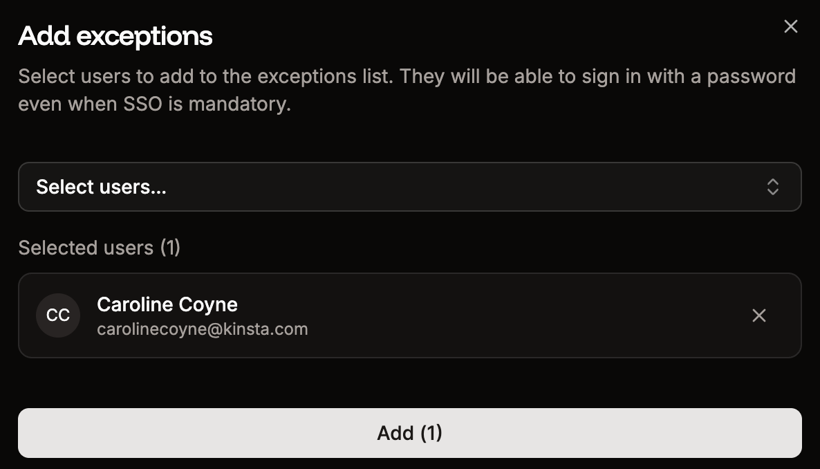 Add a user to the exceptions list