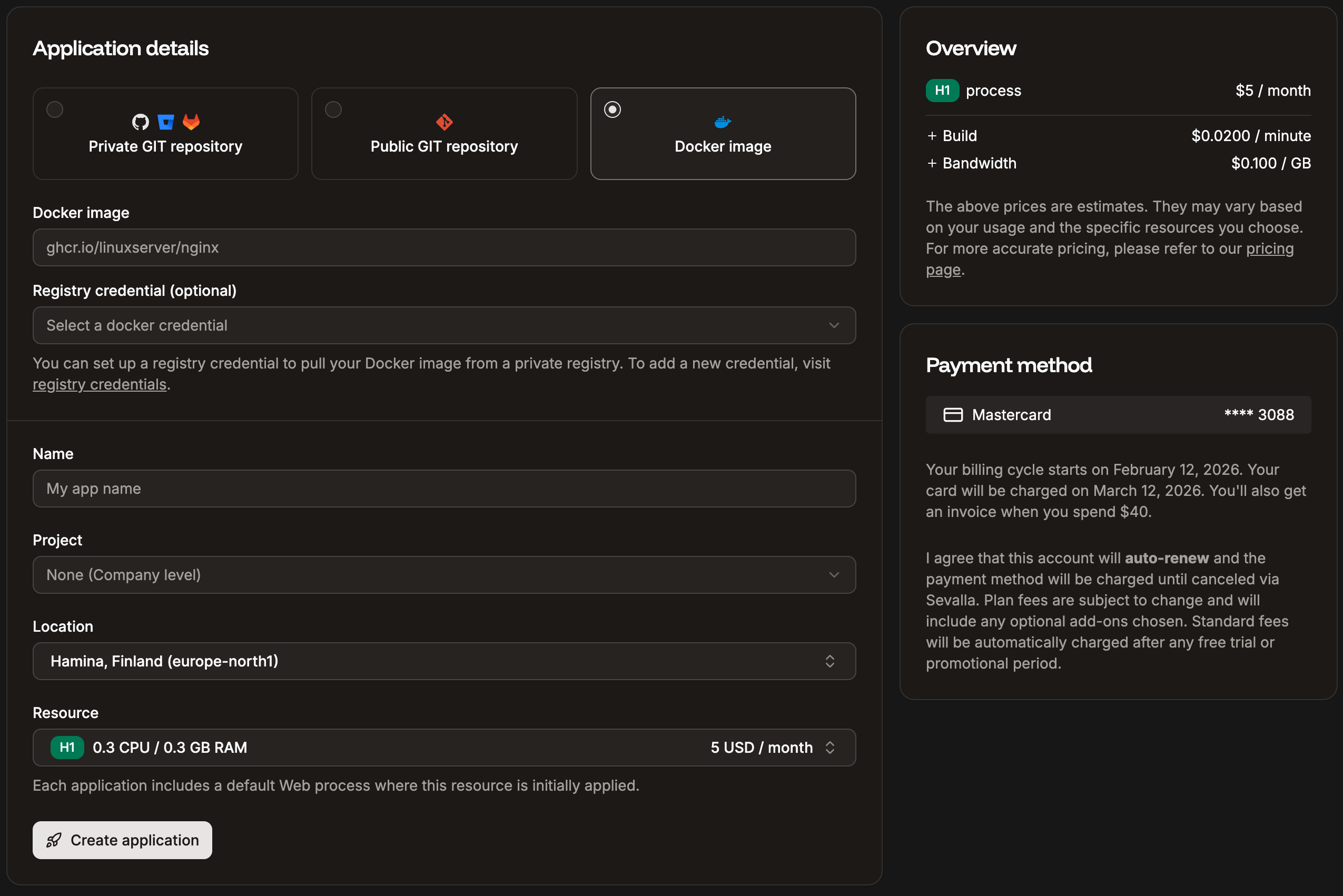 Add a new application using a Docker image