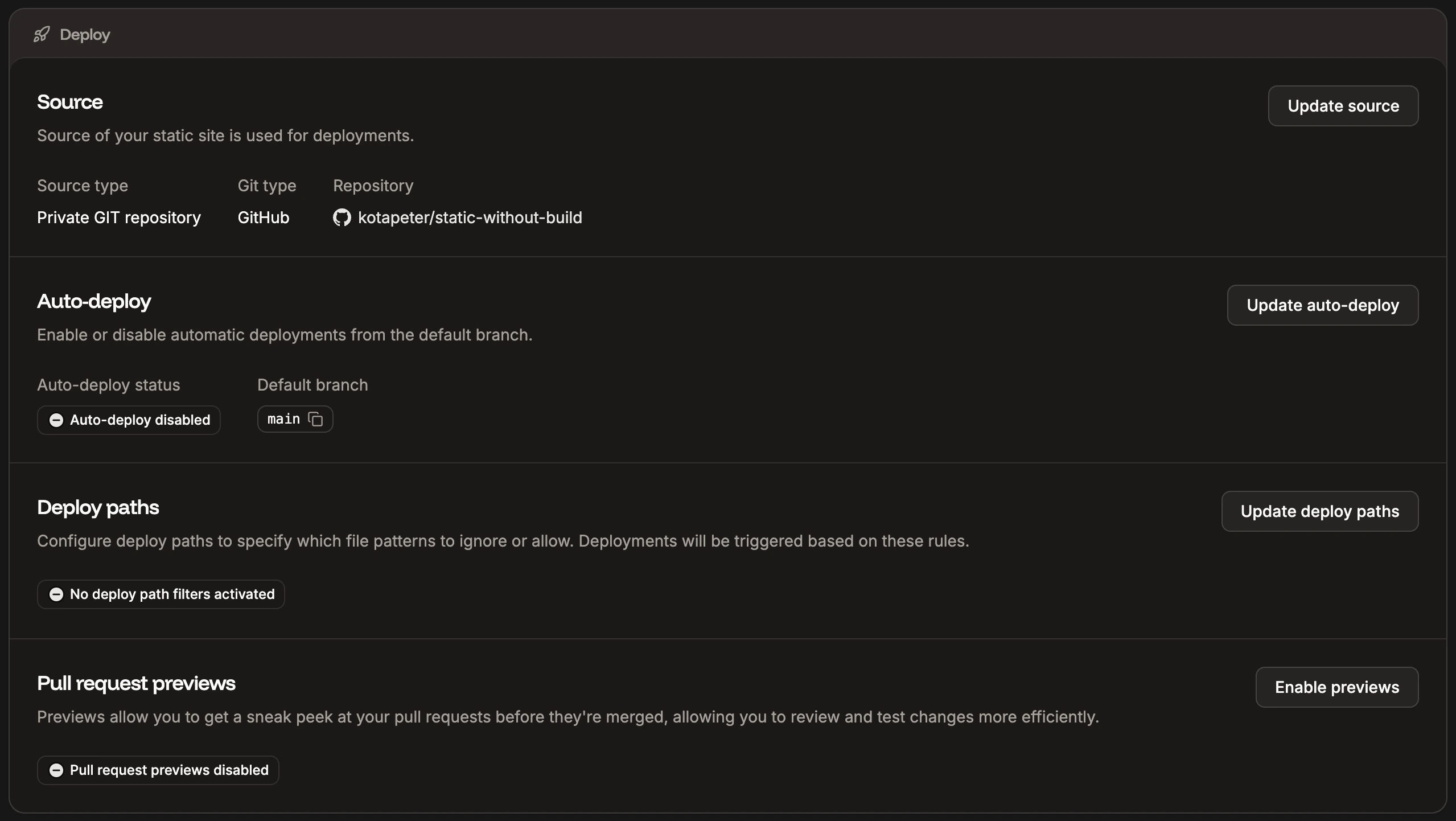 Deploy settings for your static site