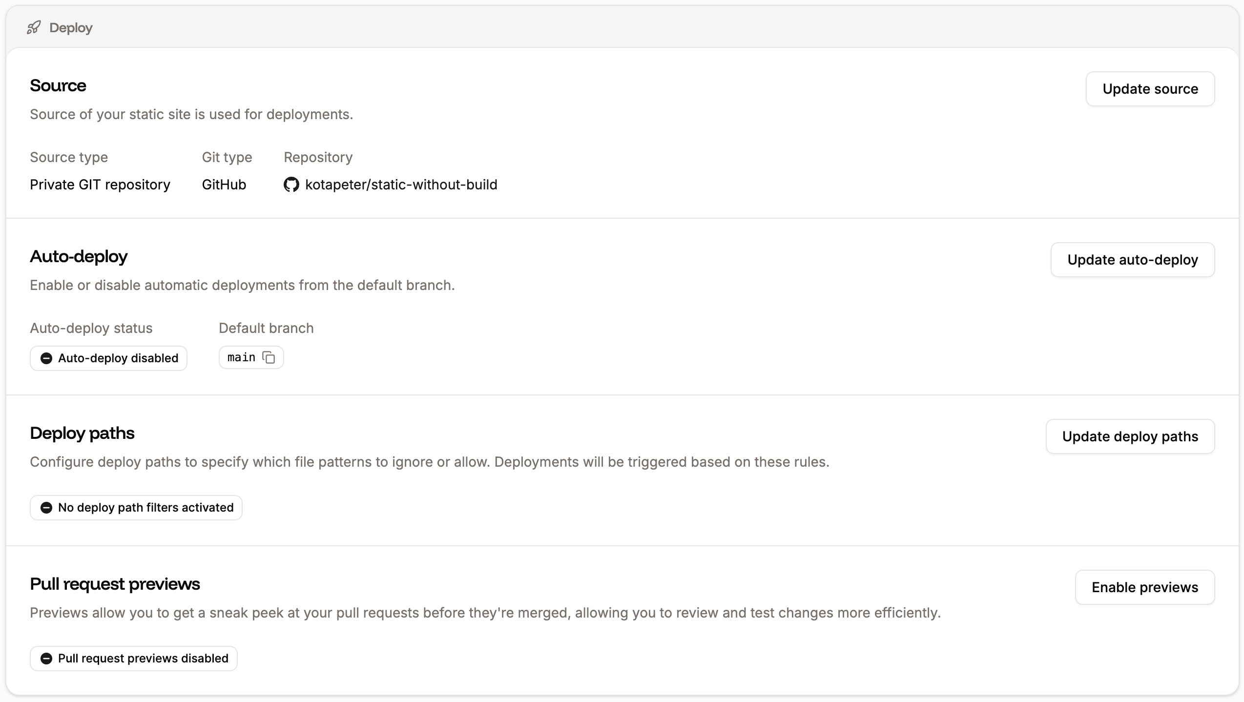 Deploy settings for your static site