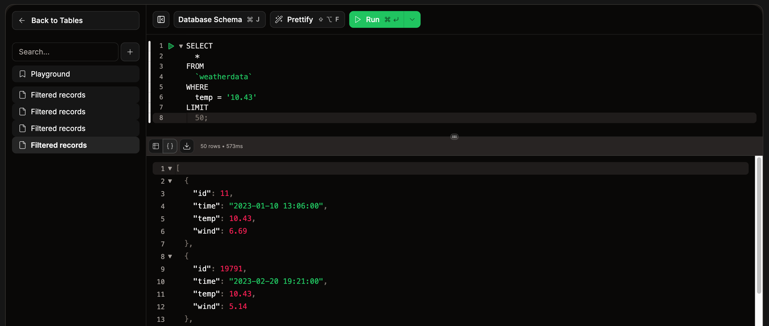Database studio SQL console