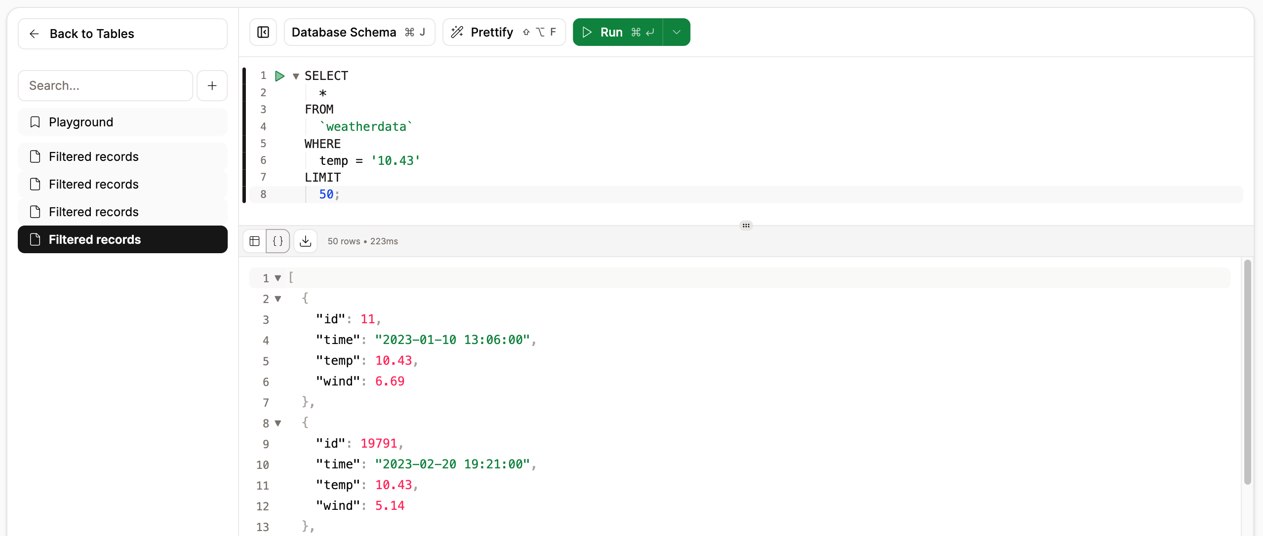 Database studio SQL console
