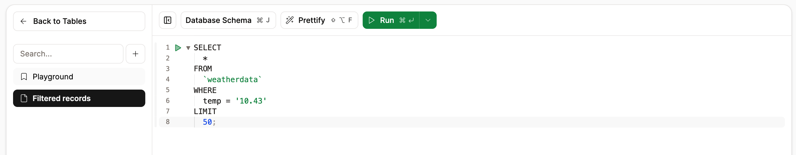 Database studio SQL editor