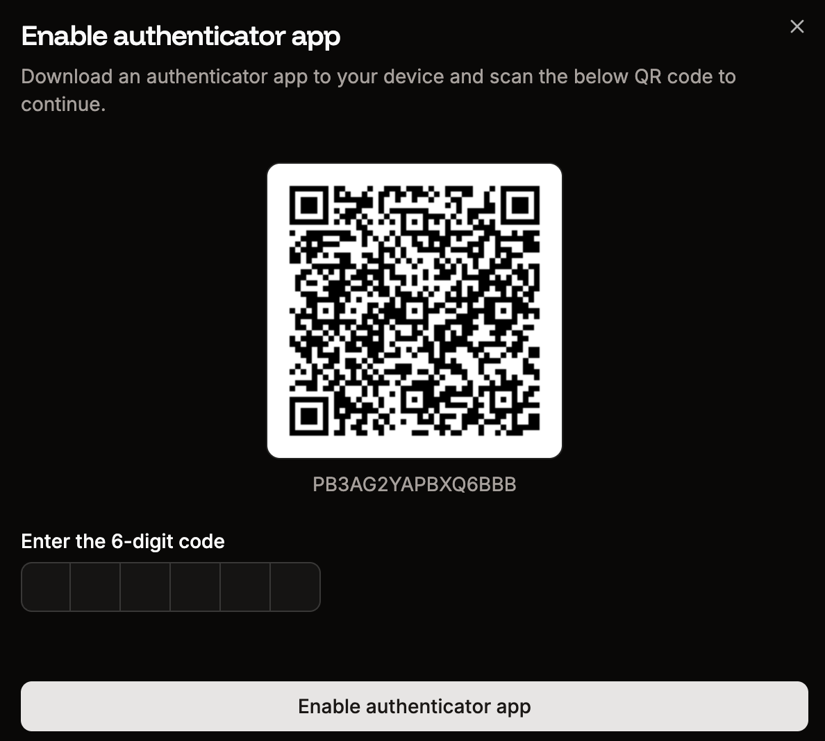 QR code for setting up two-factor authentication