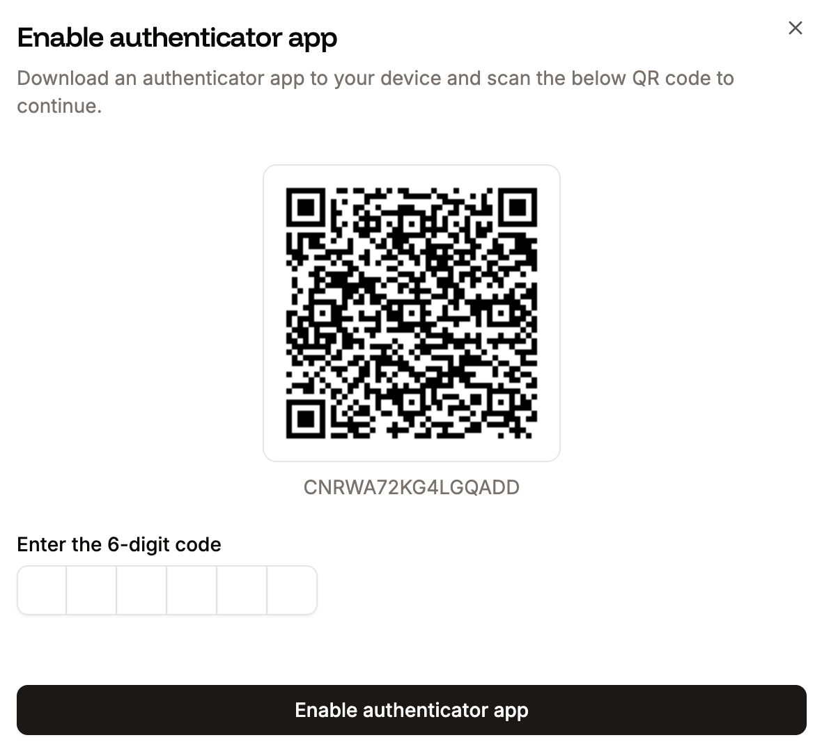 QR code for setting up two-factor authentication