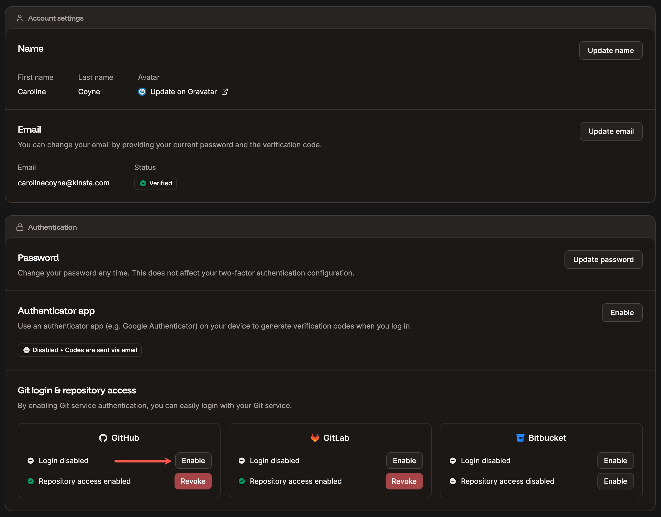 Enable Single Sign-On with your Git service provider login