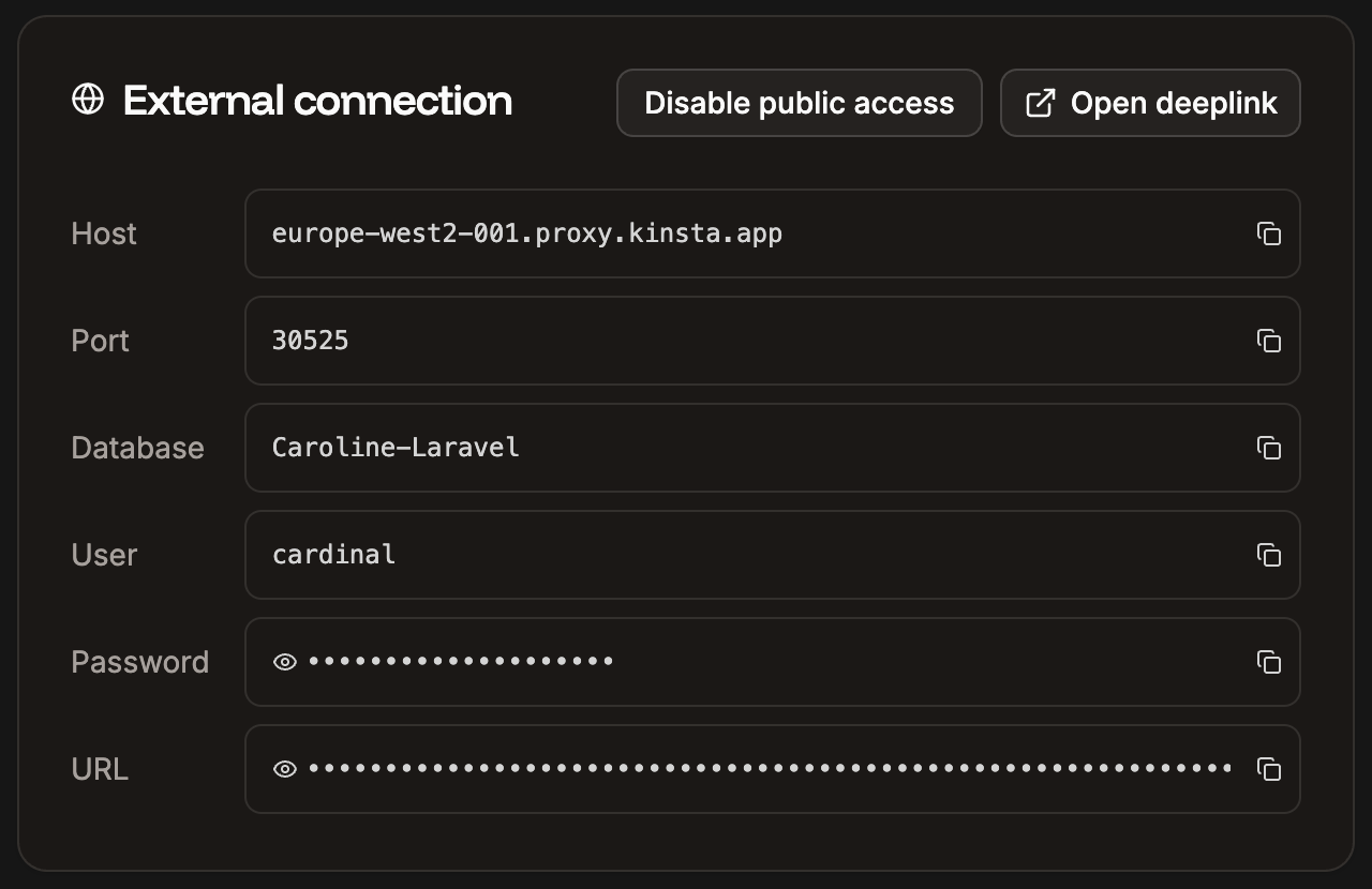 Database external connections