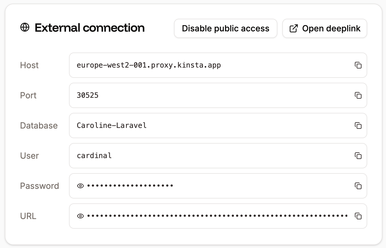 Database external connections