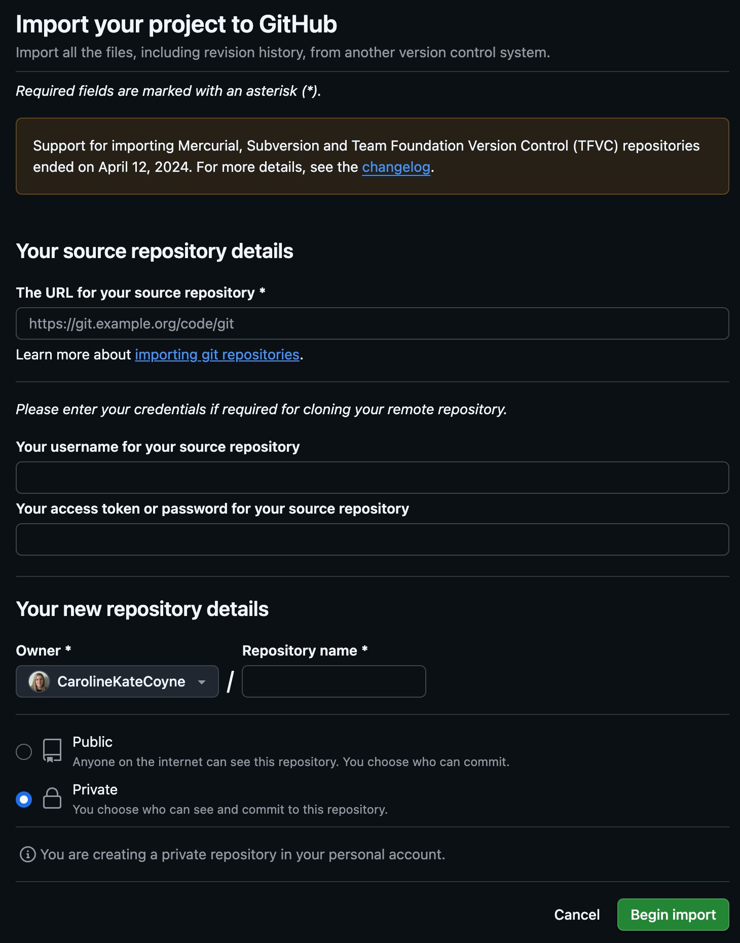 Import repository to GitHub