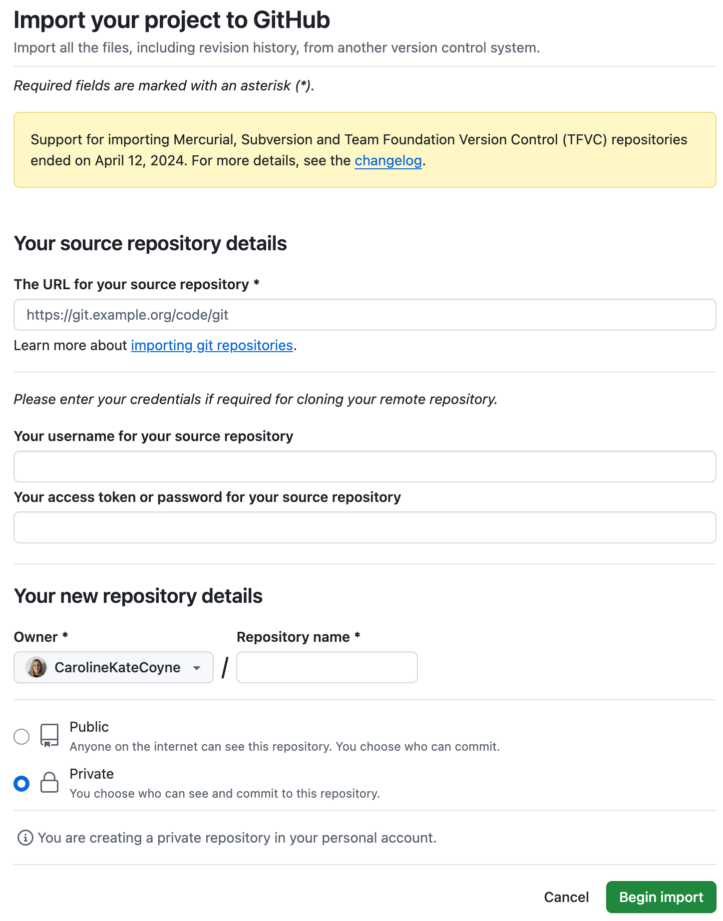 Import repository to GitHub