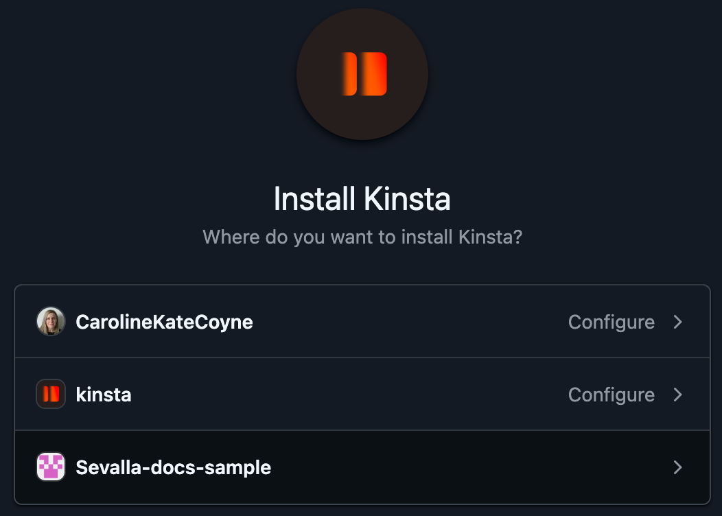 Install the Kinsta application on your GitHub Account