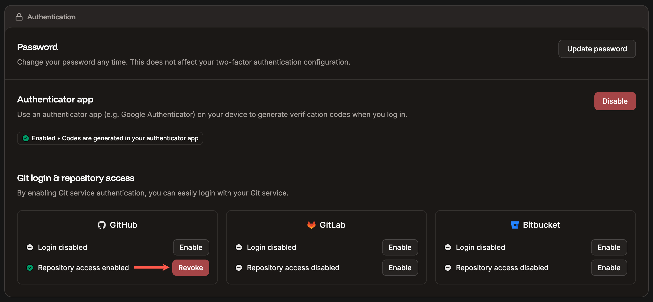 The GitHub login and repository access in Sevalla