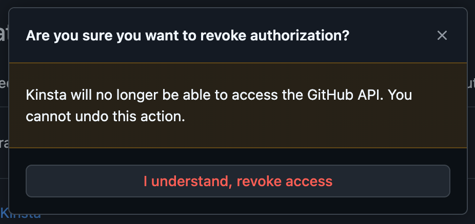 Revoke access for the Kinsta GitHub application