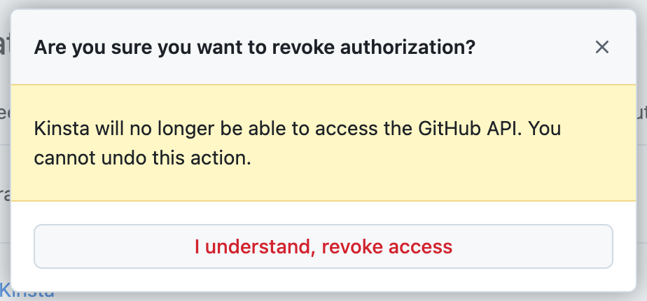 Revoke access for the Kinsta GitHub application