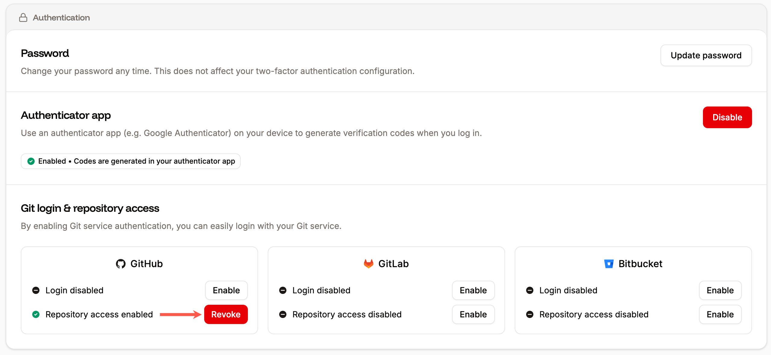 The GitHub login and repository access in Sevalla