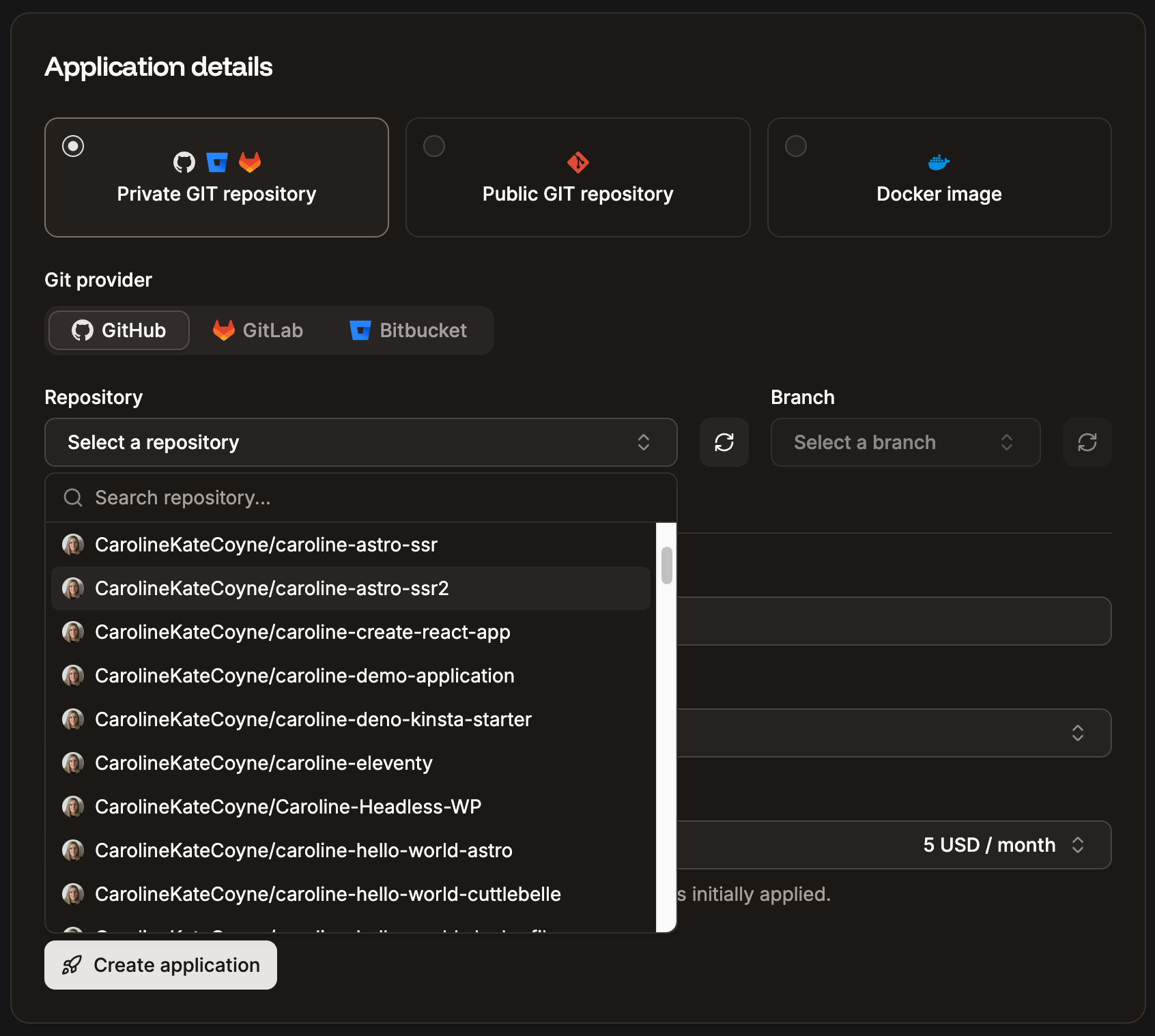 Select the GitHub repository you want to deploy on Sevalla