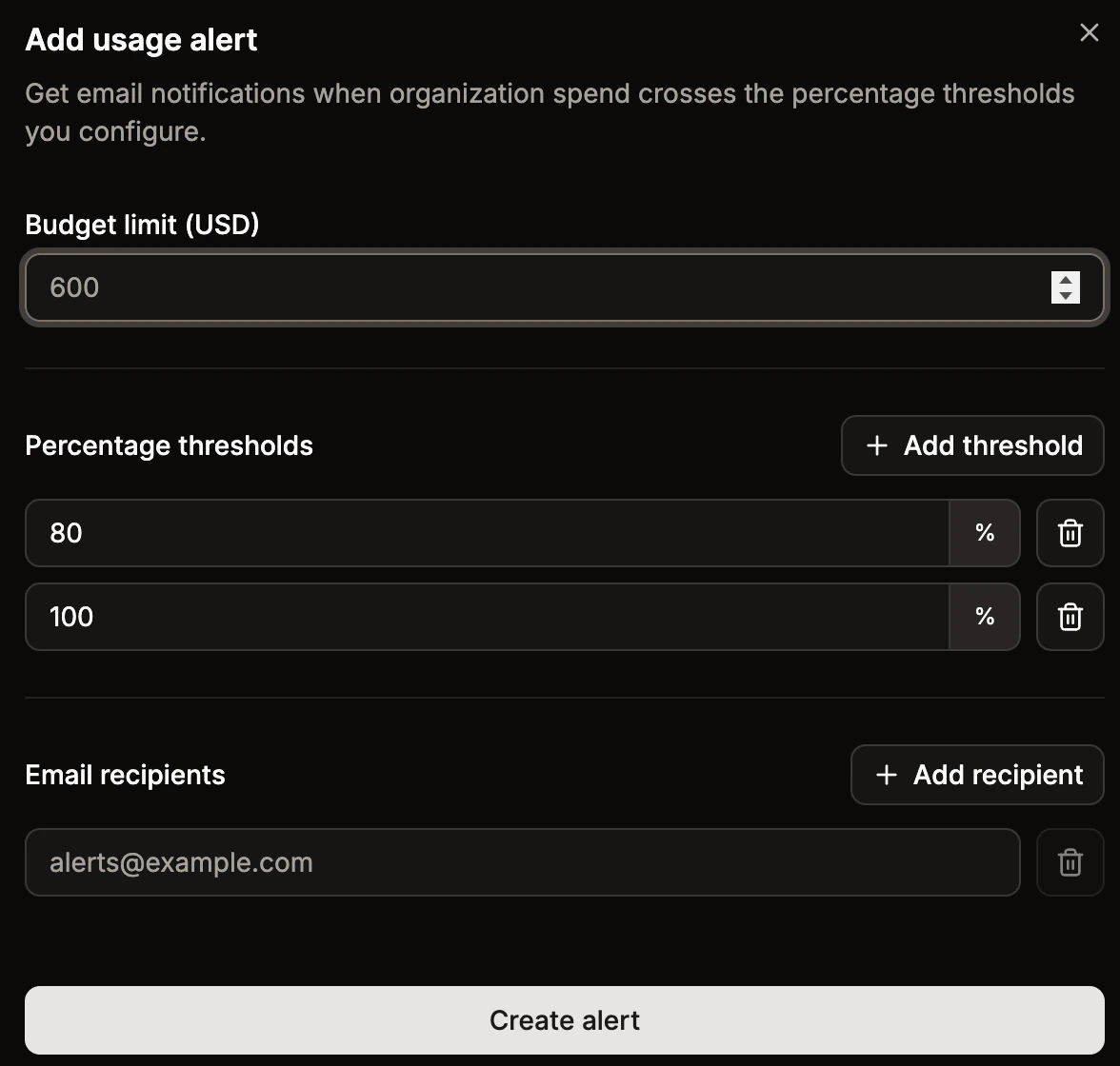 Configure your usage alert in Sevalla