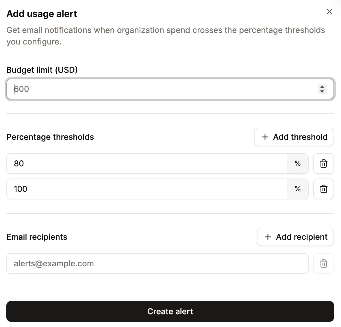 Configure your usage alert in Sevalla