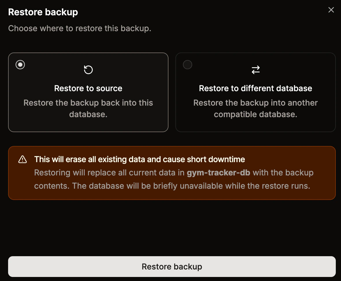 Restore a backup in Sevalla
