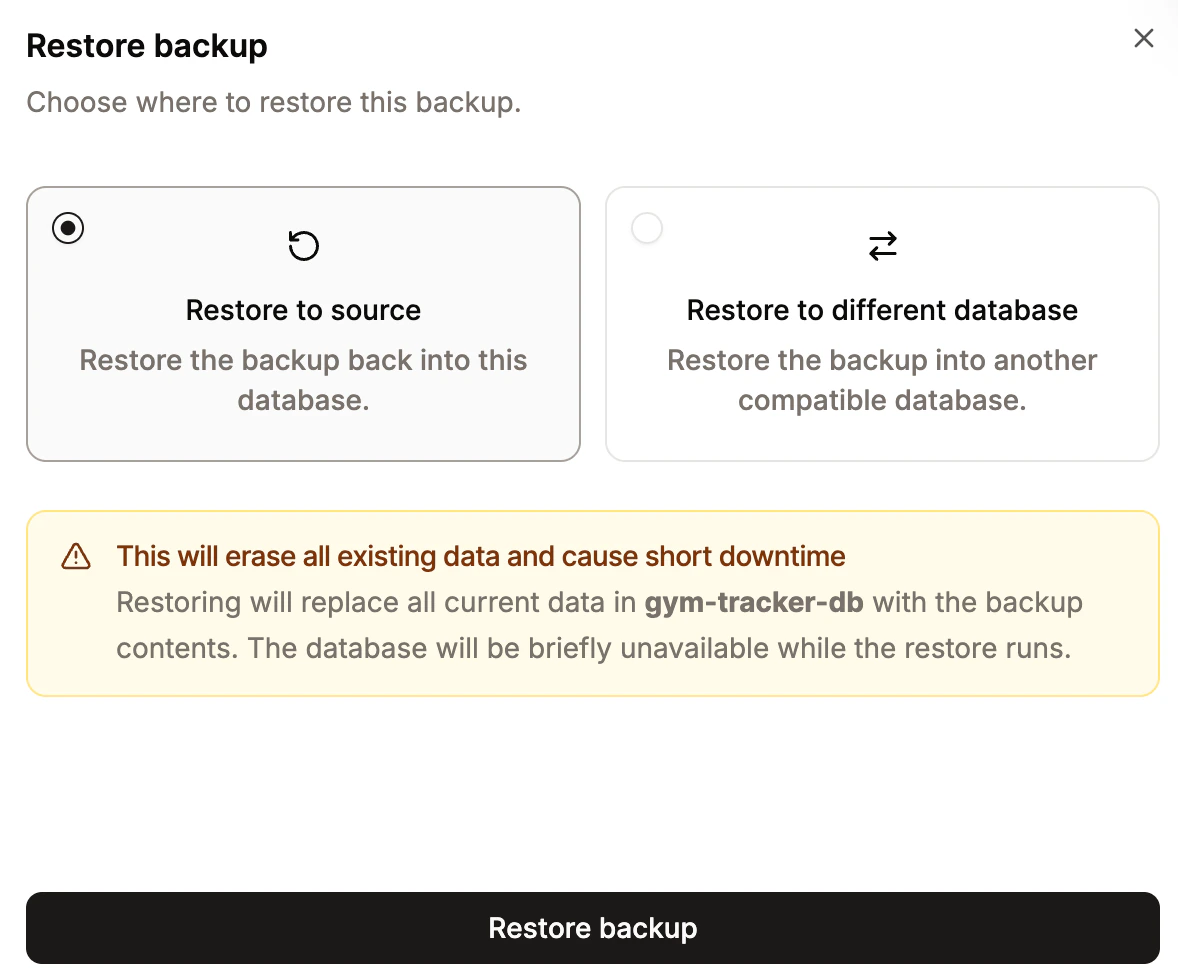 Restore a backup in Sevalla