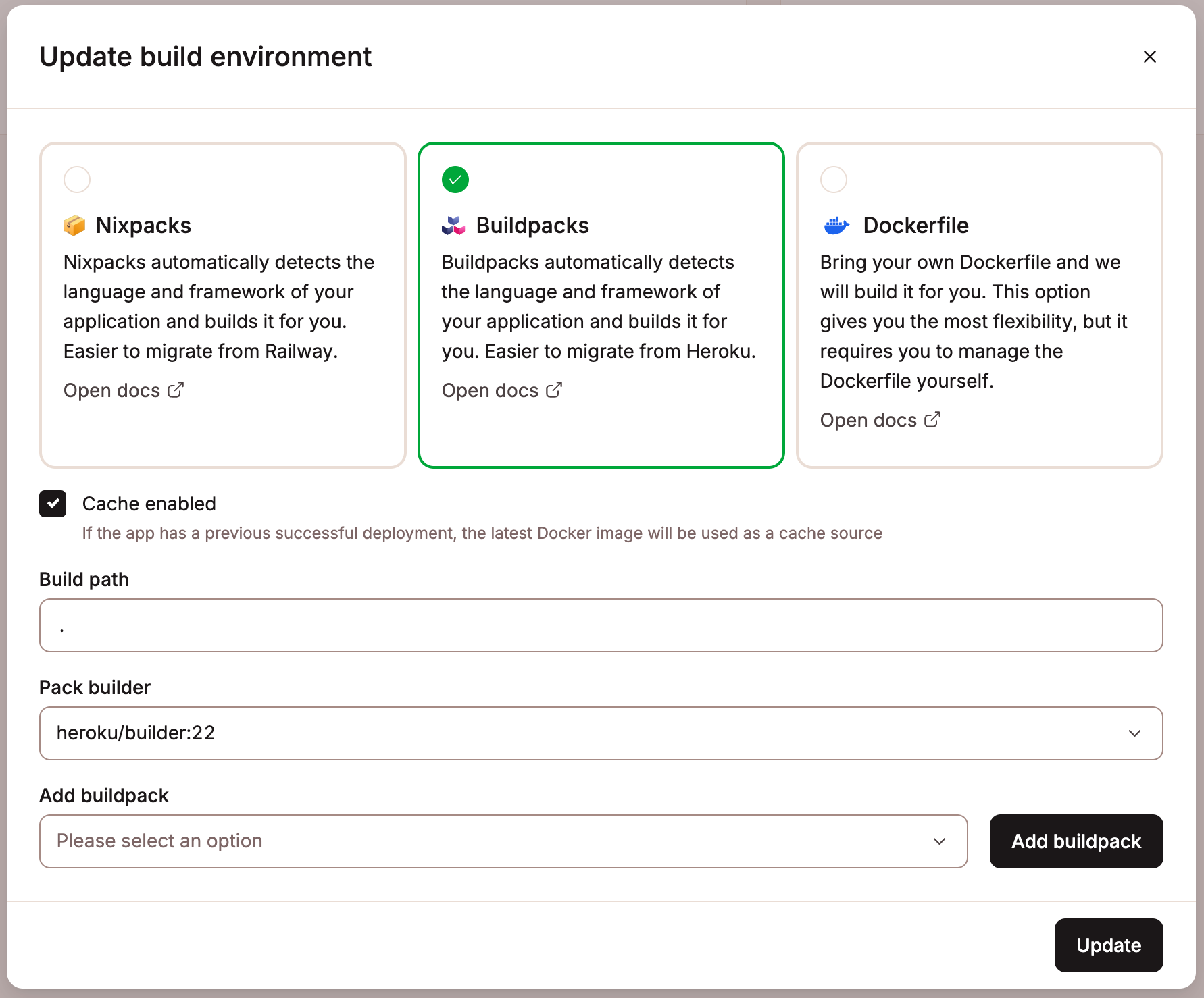Application Update Build Environment Buildpacks Pn