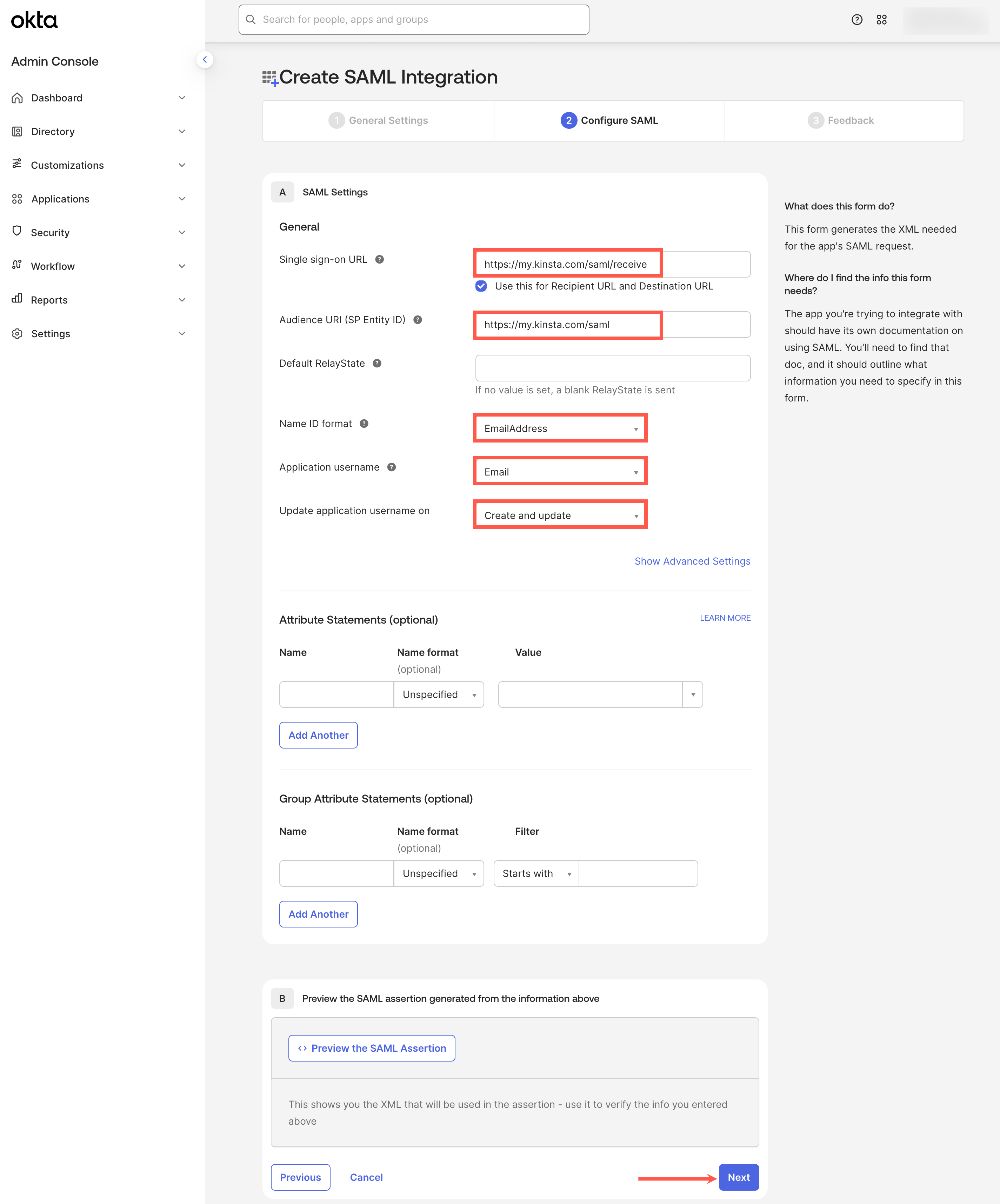 Okta Configure Saml