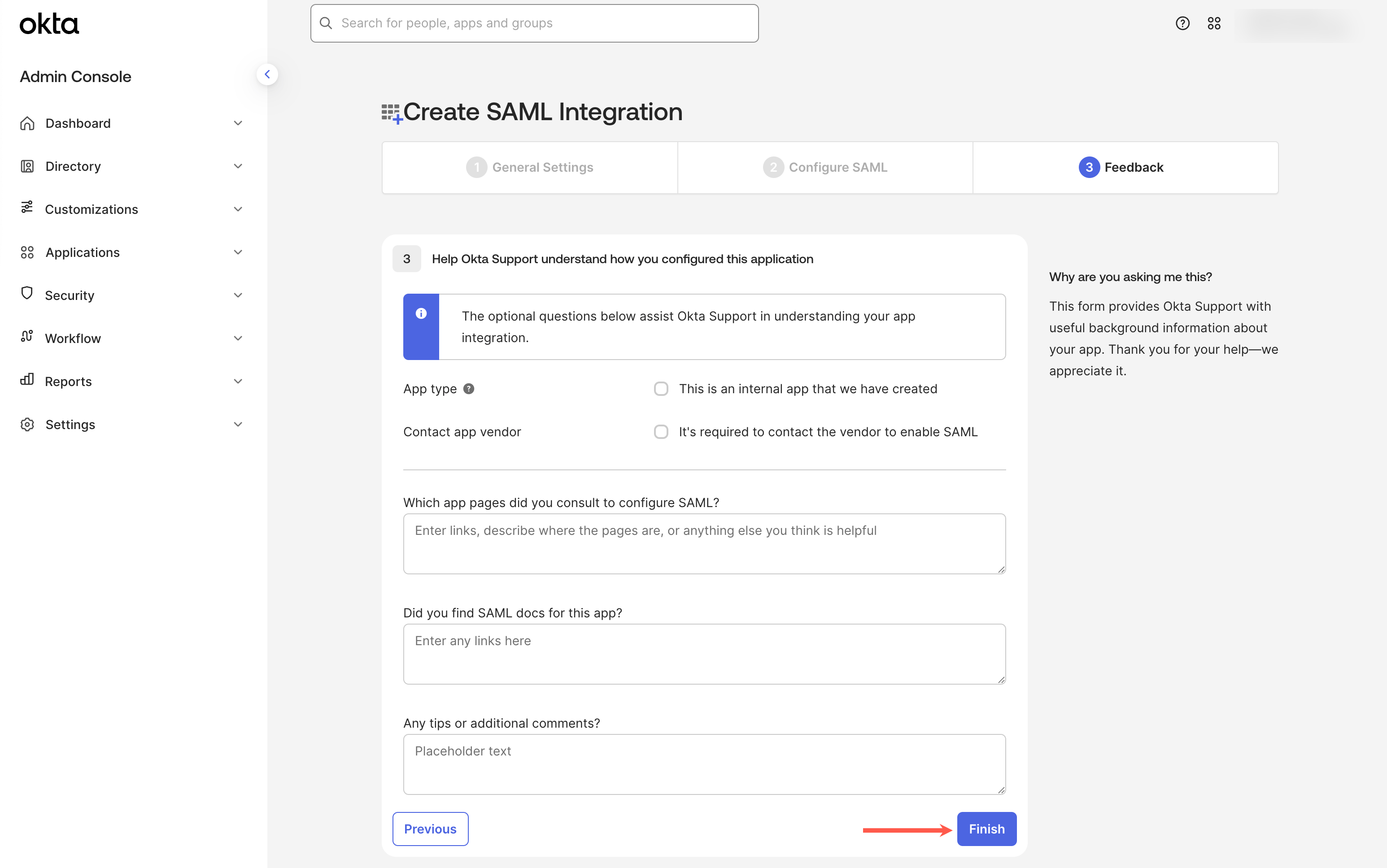 Okta Feedback Finish
