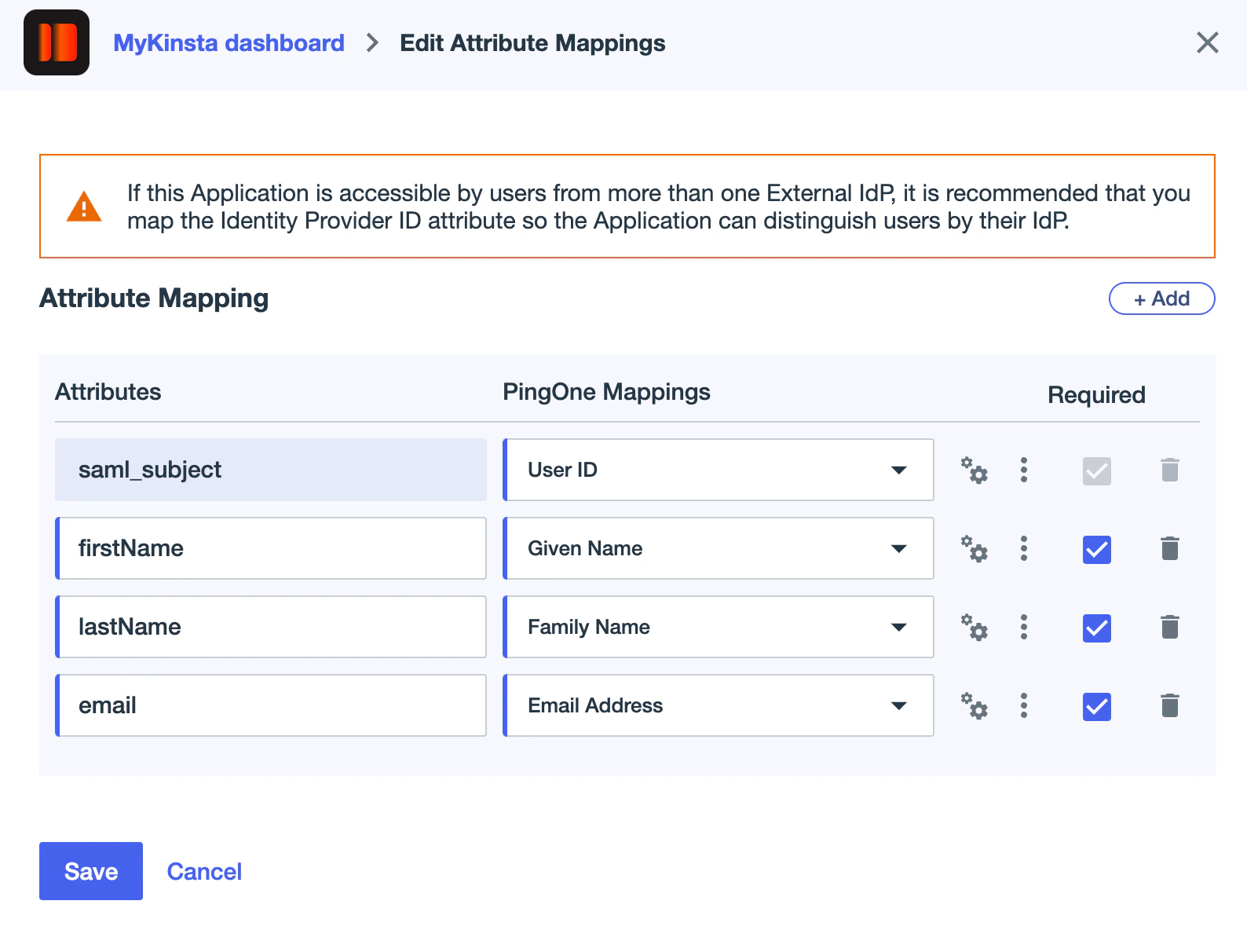 Ping Edit Attribute Mappings