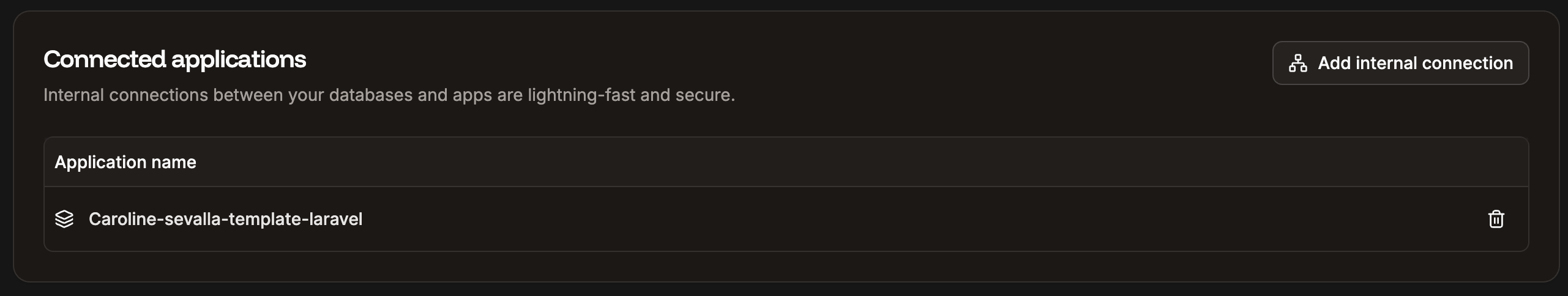 Internal connections between databases and applications