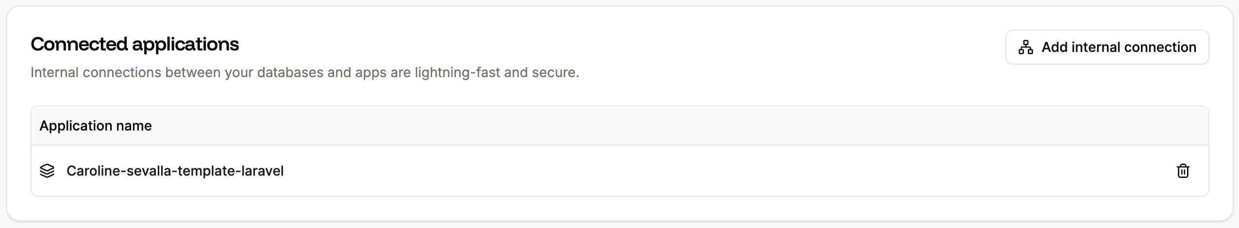 Internal connections between databases and applications
