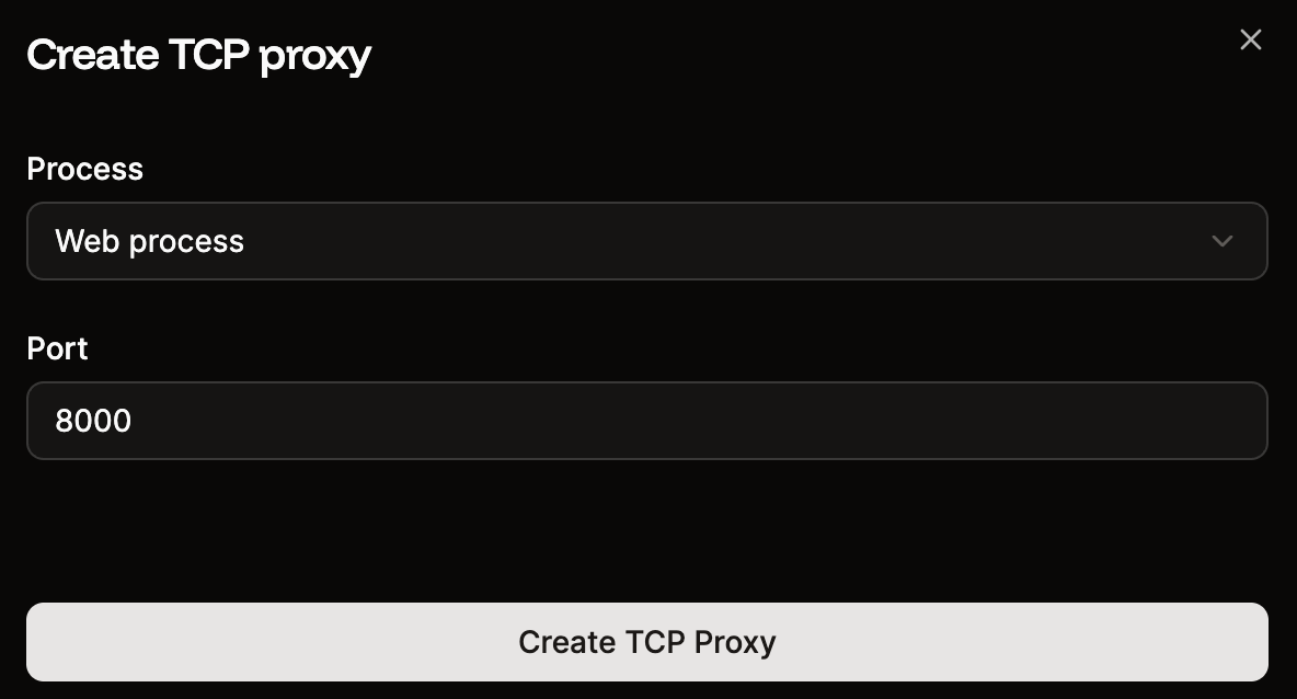Choose the process and add a port for the TCP proxy
