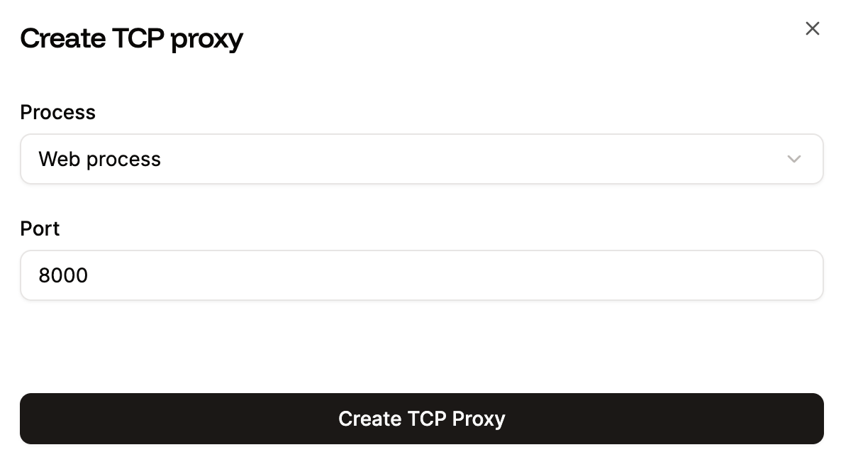 Choose the process and add a port for the TCP proxy