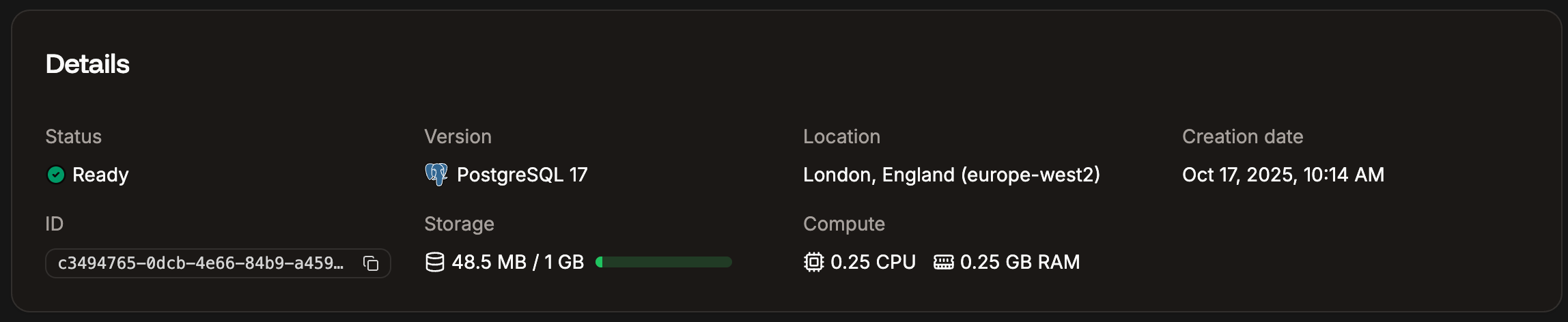 Basic details in Database Overview