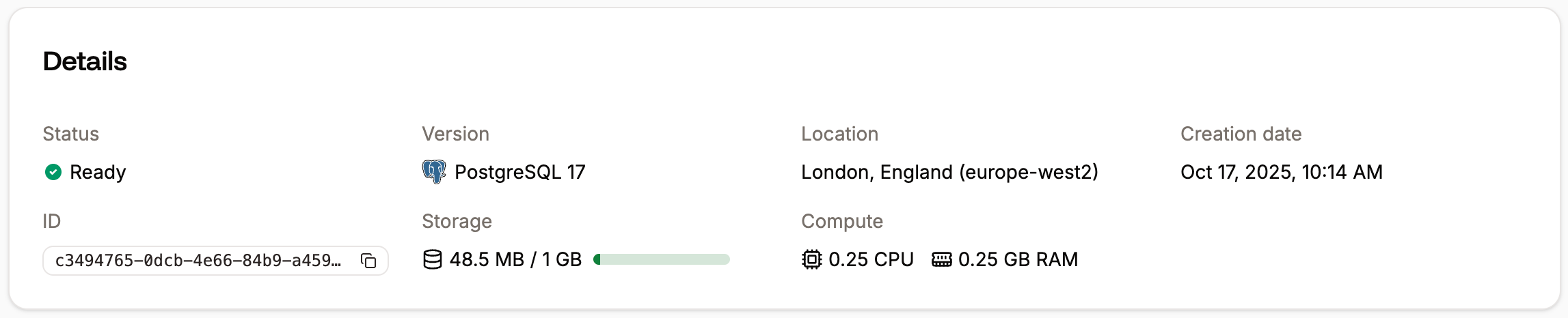 Basic details in Database Overview