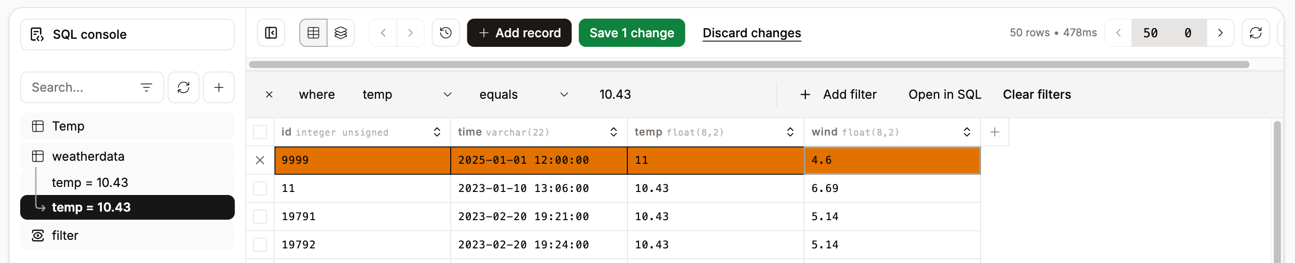 Add a record to your database table