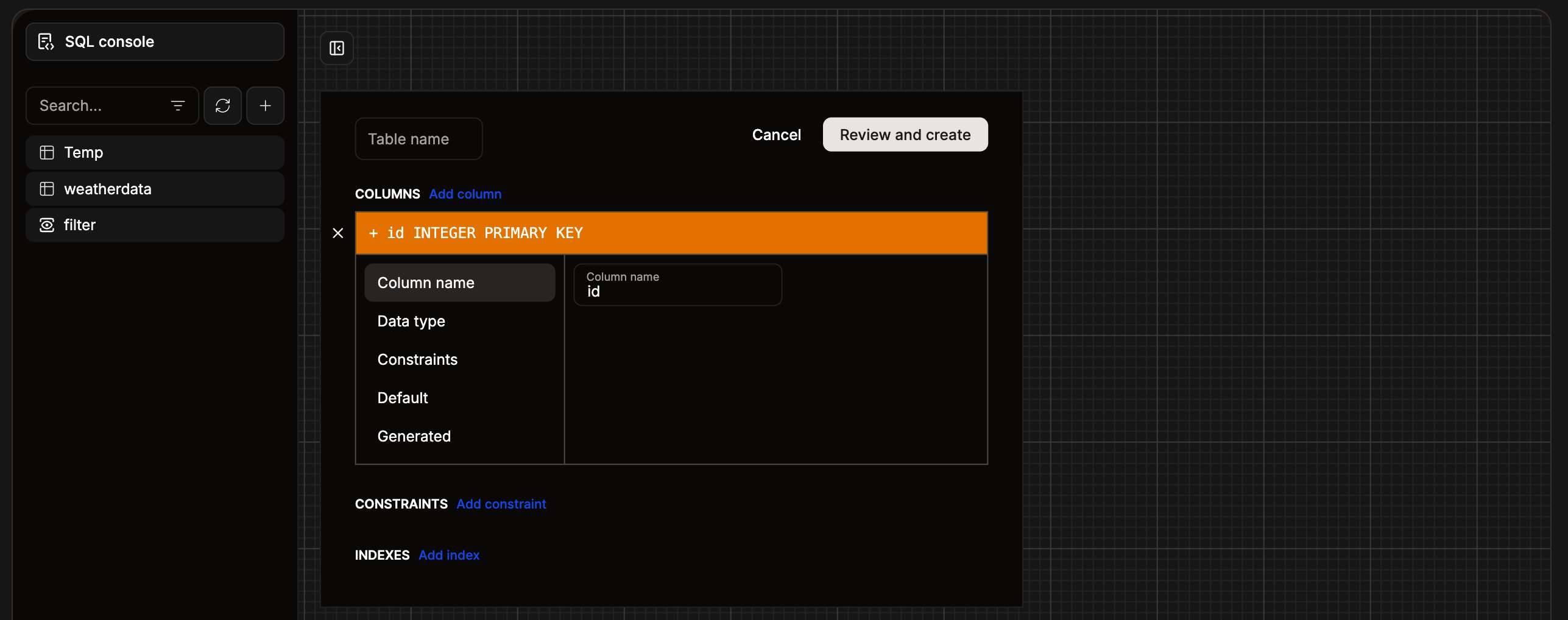 Add a new table to your database table