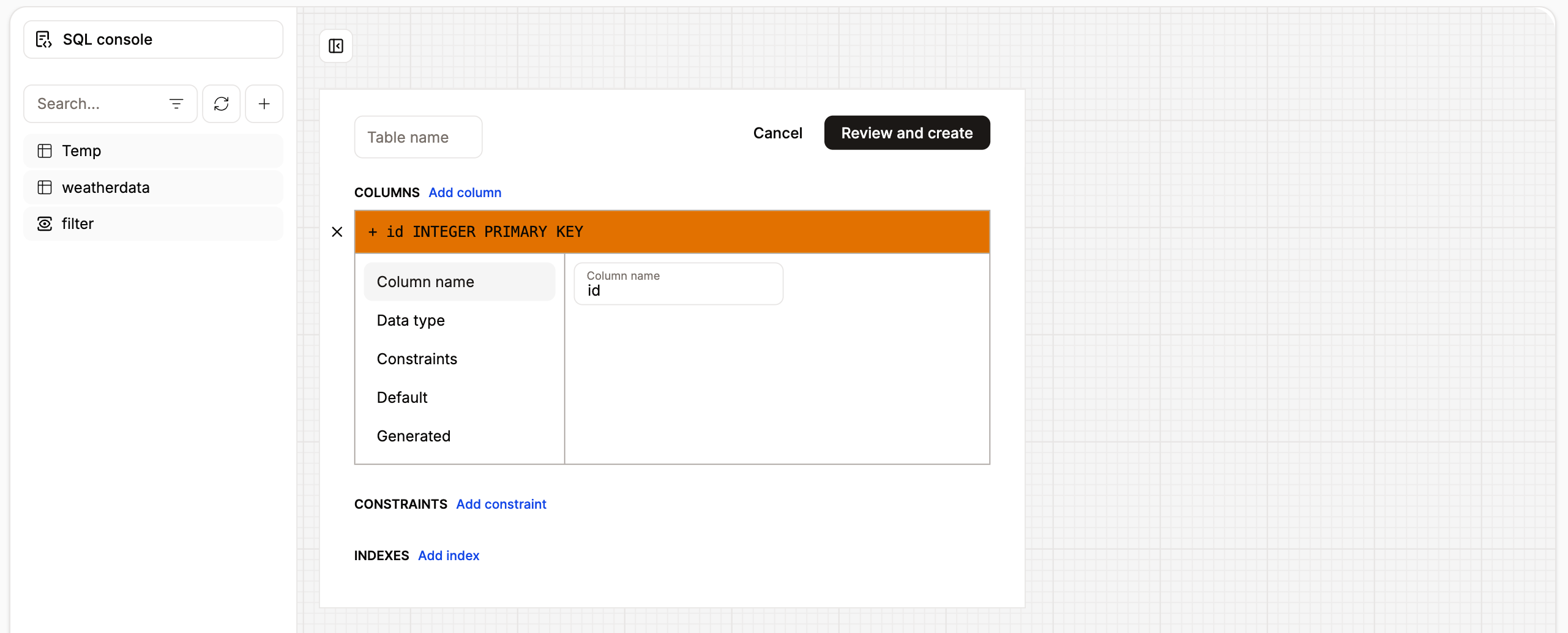 Add a new table to your database table