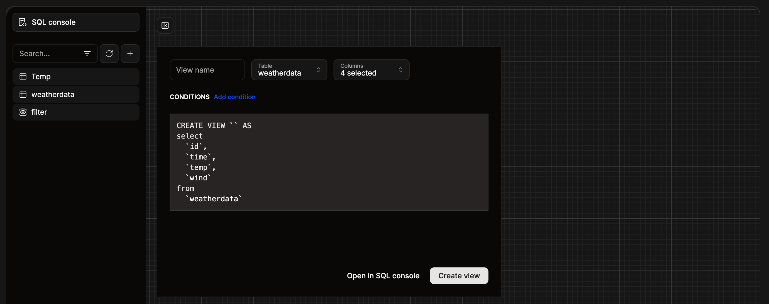 Create a new view for your database