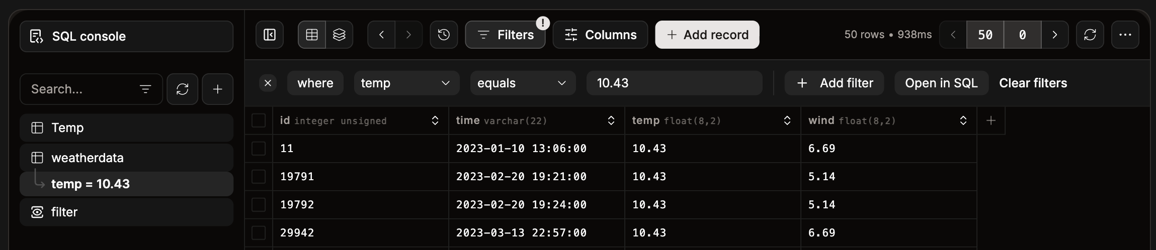Apply filters to your database to show specific data