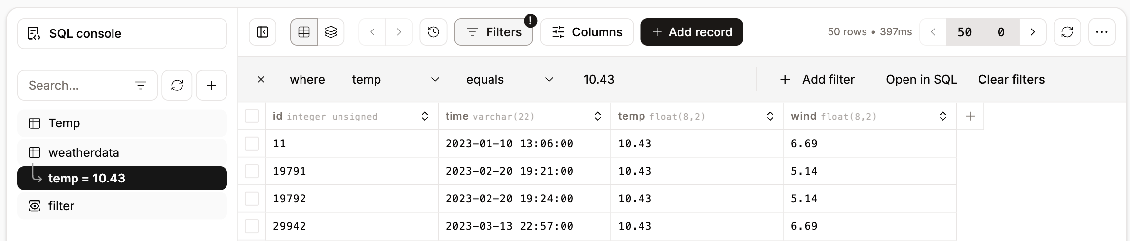 Apply filters to your database to show specific data