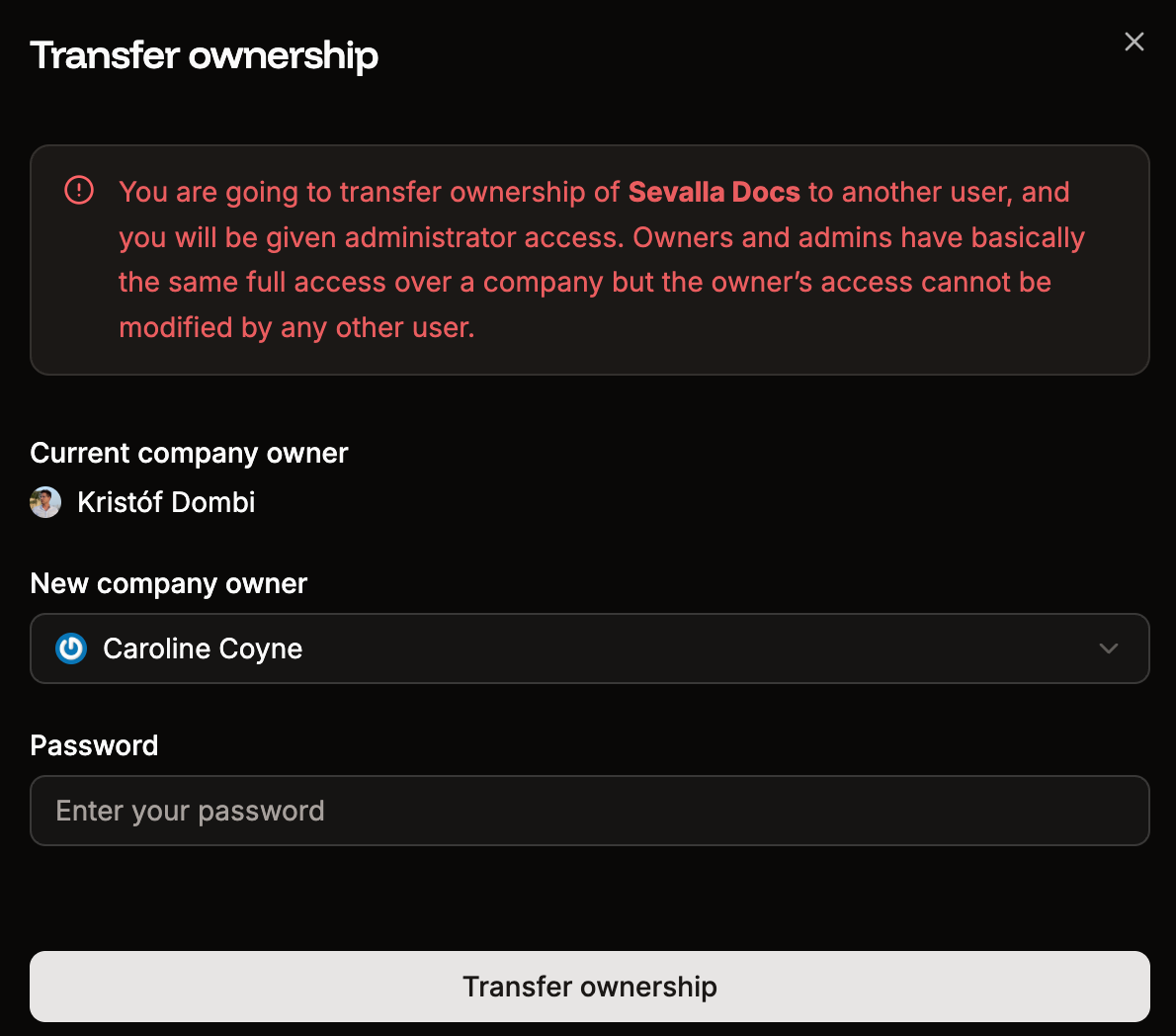 Transfer company ownership