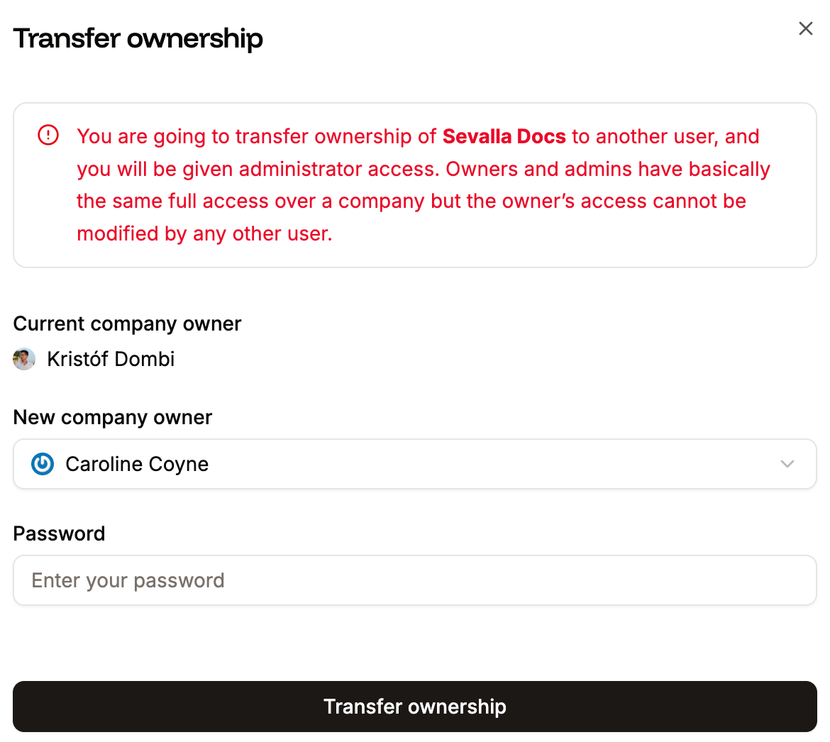 Transfer company ownership