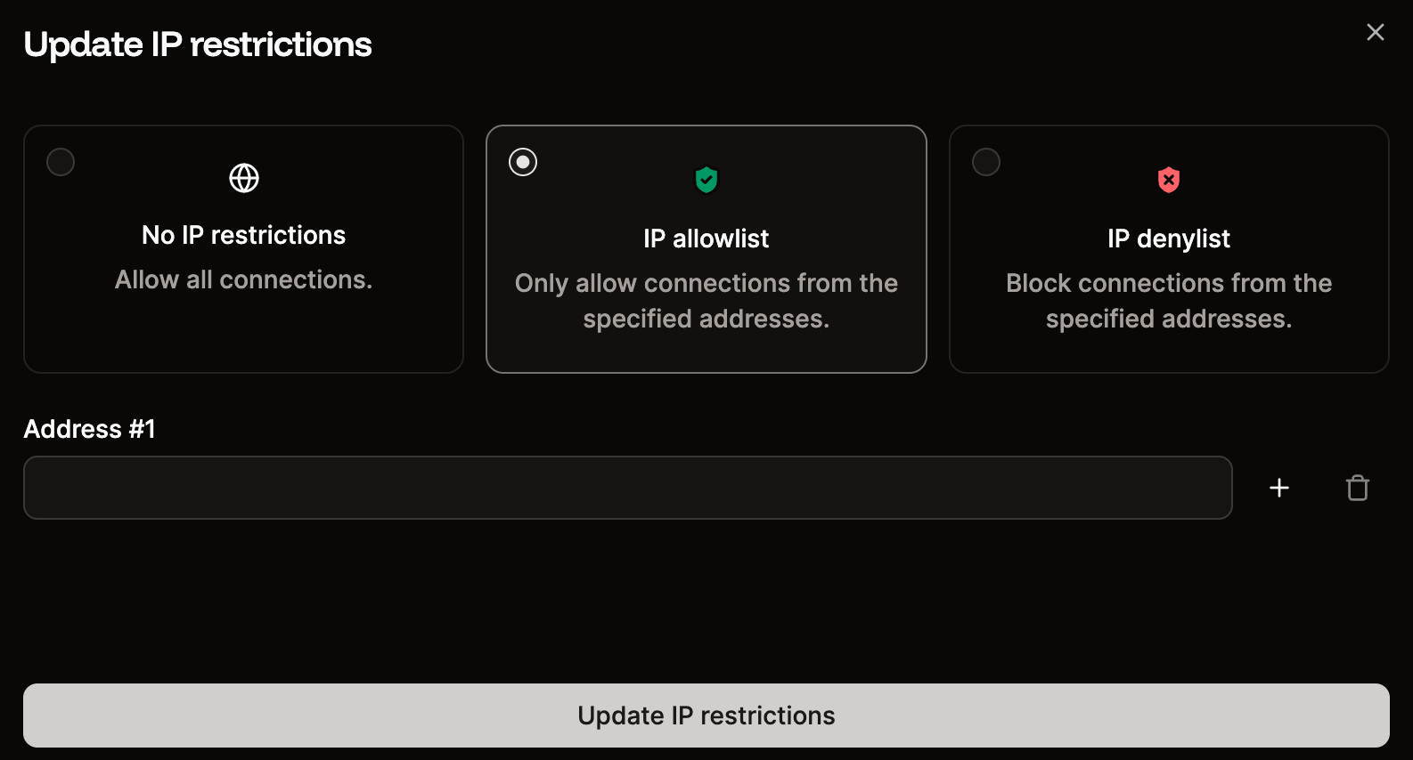 Update the IP restriction settings for your application