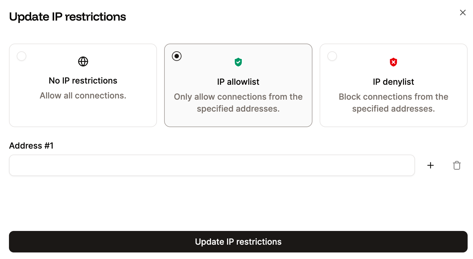 Update the IP restriction settings for your application