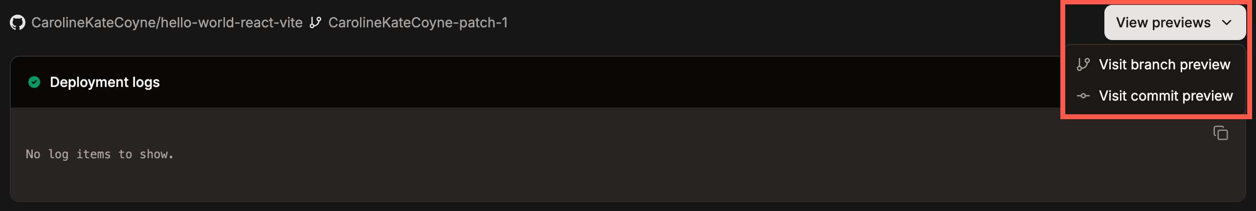 View a preview of the branch or commit