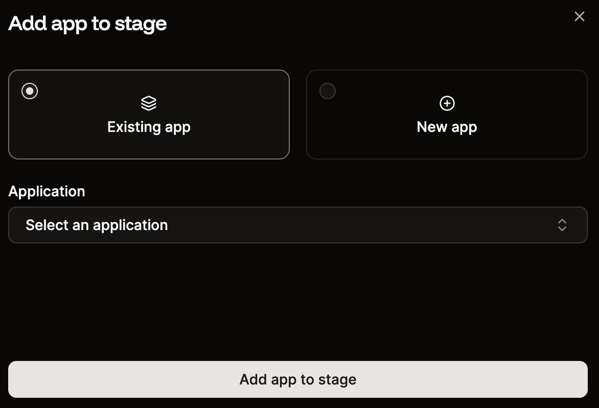 Add an application to a stage in the pipeline