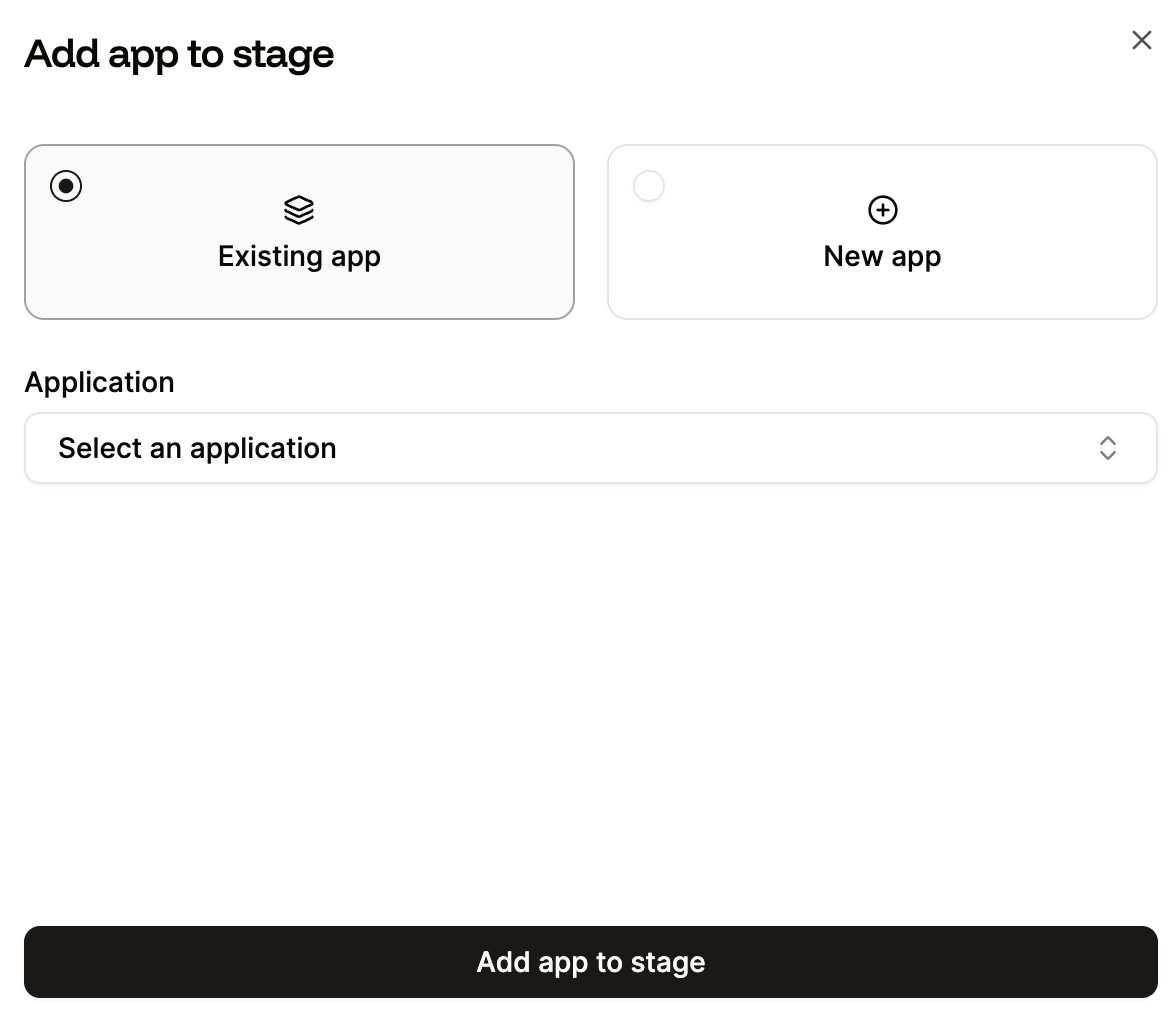 Add an application to a stage in the pipeline
